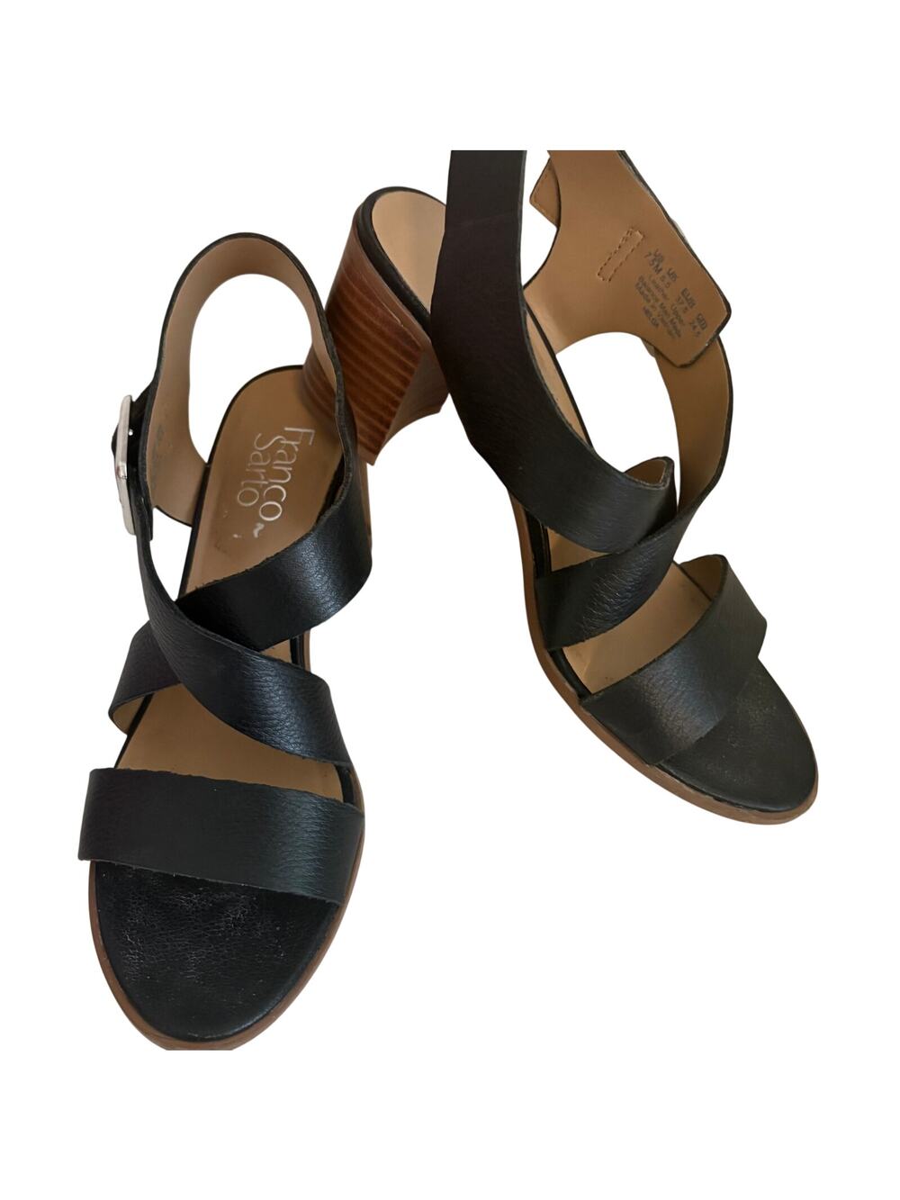 Franco Sarto Helga Pebble Leather Block Heel Slingback Sandals Buckle 7.5
